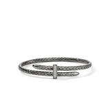 Spear Silver 0.16cttw Diamond Pave Bypass 4mm Flex Cuff with Black Rhodium Sz M by John Hardy