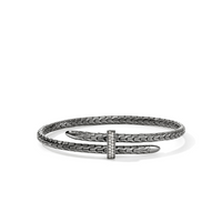 Spear Silver 0.16cttw Diamond Pave Bypass 4mm Flex Cuff with Black Rhodium Sz M by John Hardy