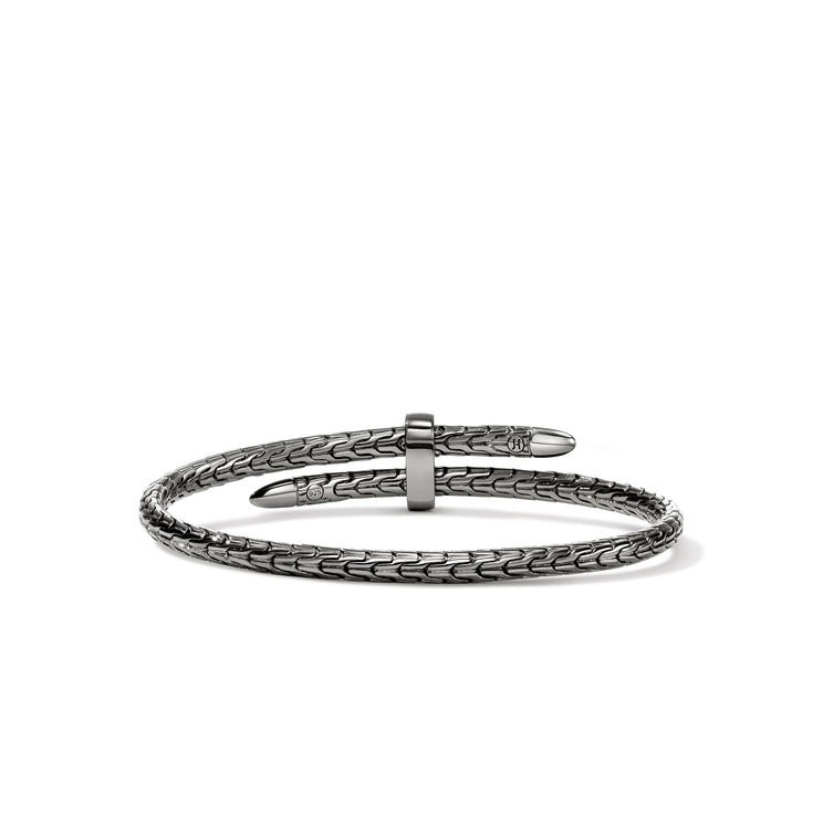 Spear Silver 0.16cttw Diamond Pave Bypass 4mm Flex Cuff with Black Rhodium Sz M by John Hardy