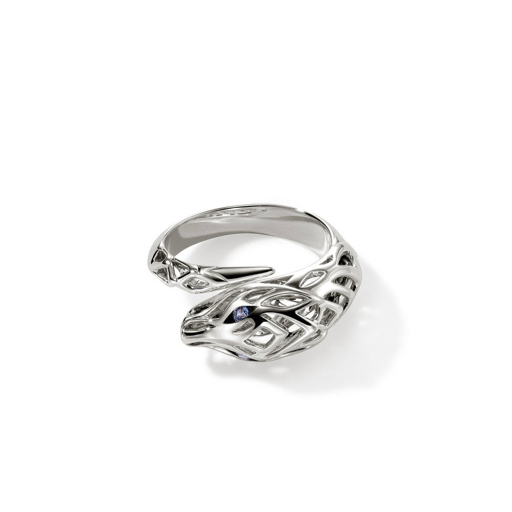 Naga Silver Bypass Ring with Blue Sapphire Eyes Sz 7 by John Hardy