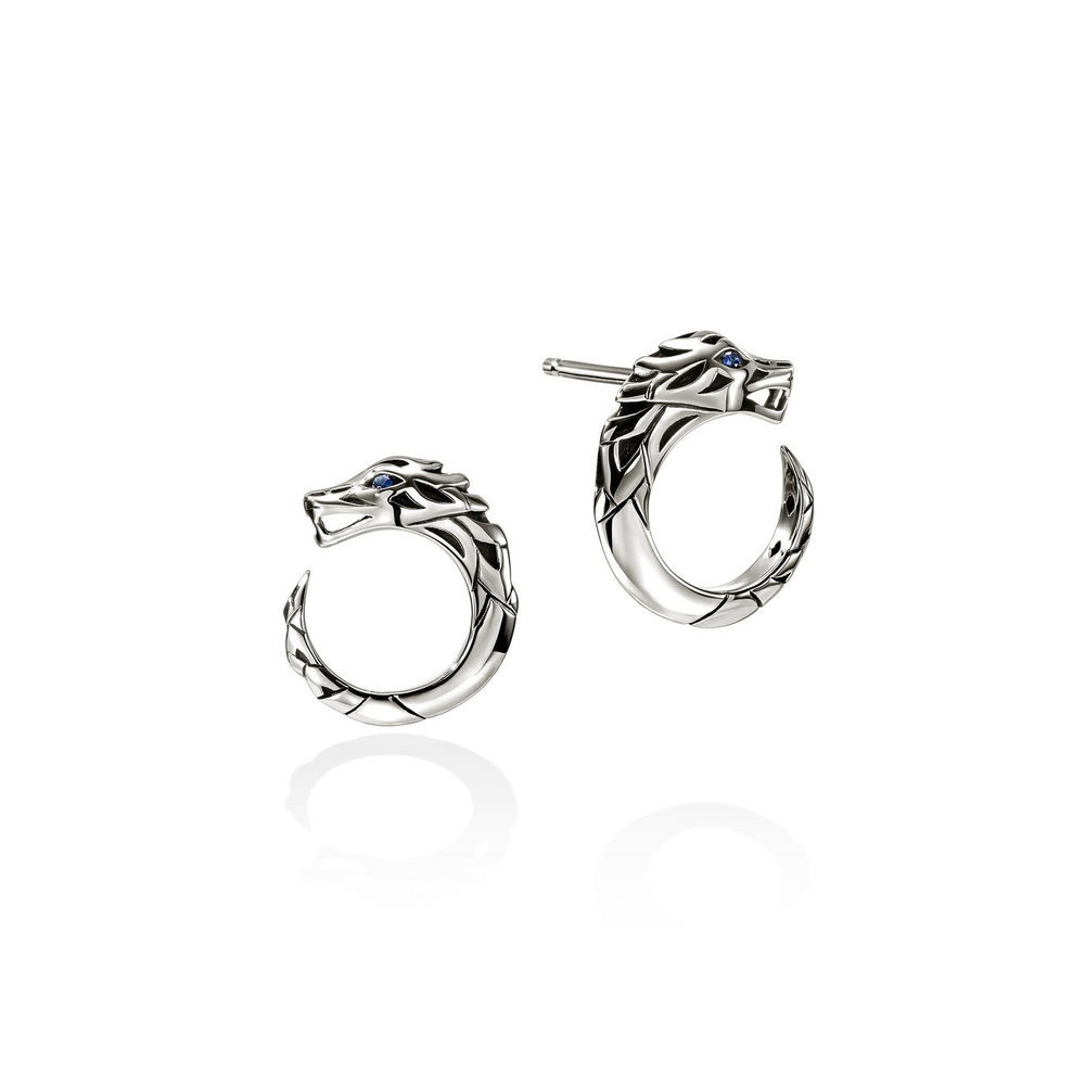 Naga Silver Stud Earrings with Blue Sapphire Eyes by John Hardy