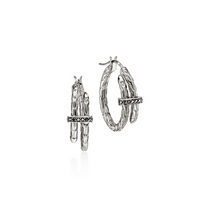 Spear Silver Hoop Earrings with Treated Black Sapphire by John Hardy