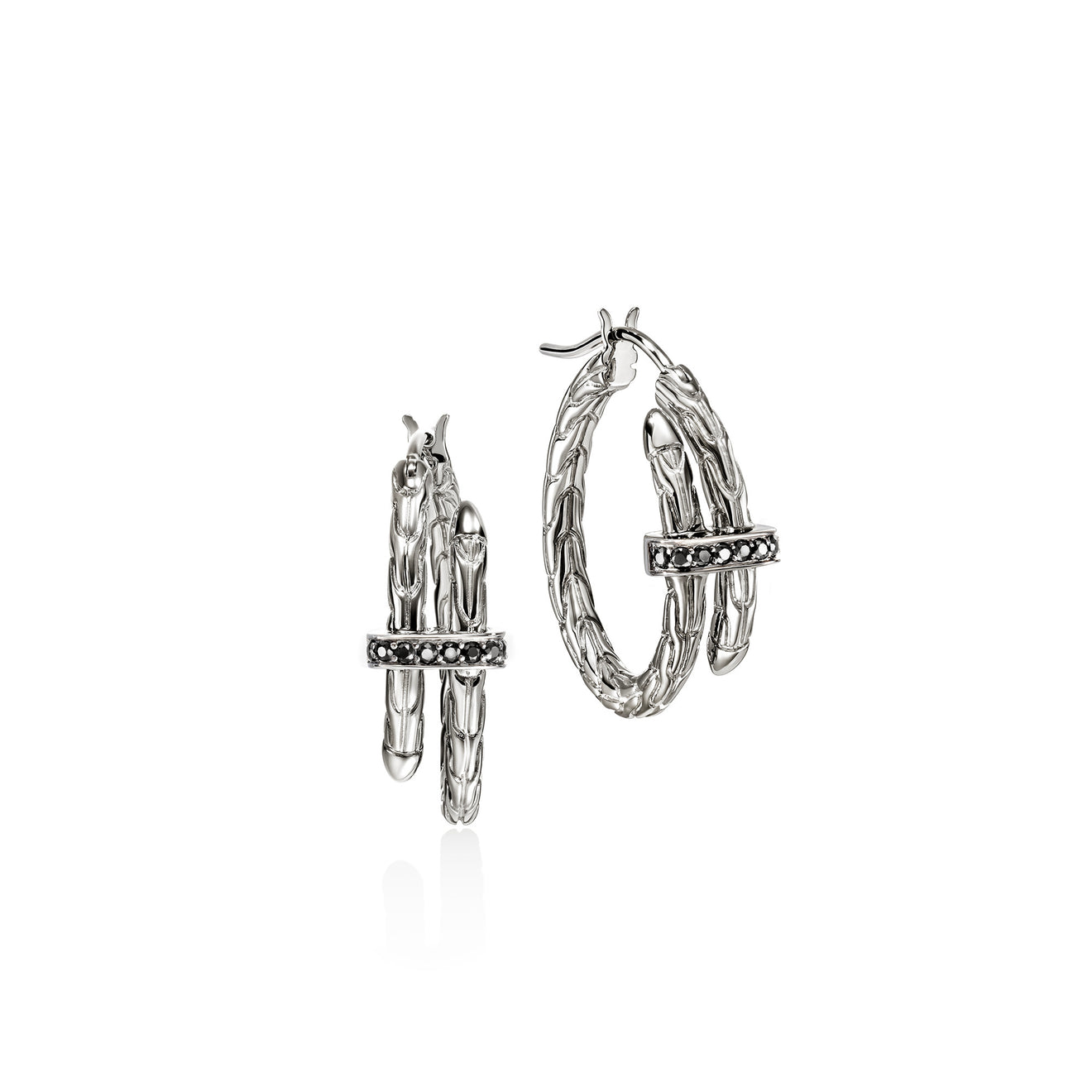 Spear Silver Hoop Earrings with Treated Black Sapphire by John Hardy