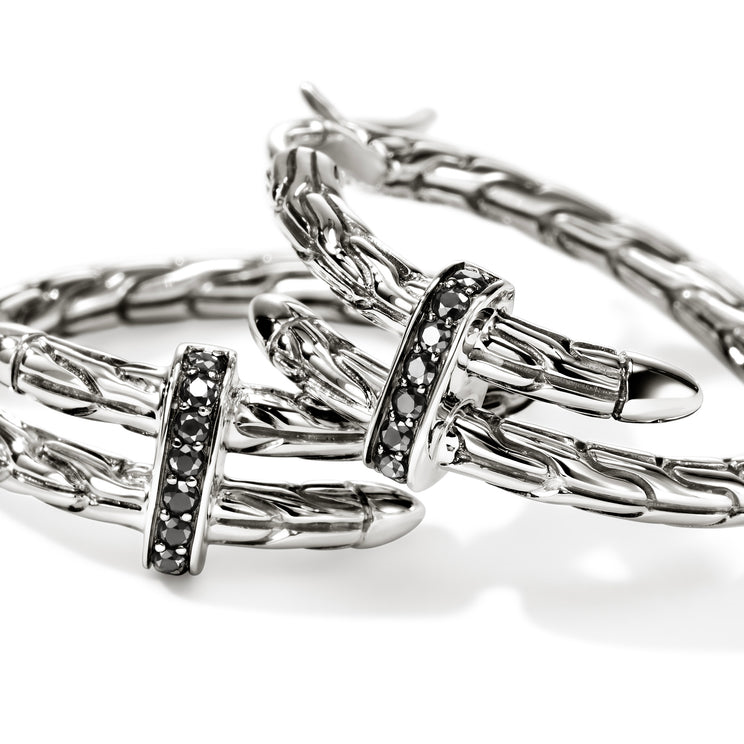 Spear Silver Hoop Earrings with Treated Black Sapphire by John Hardy