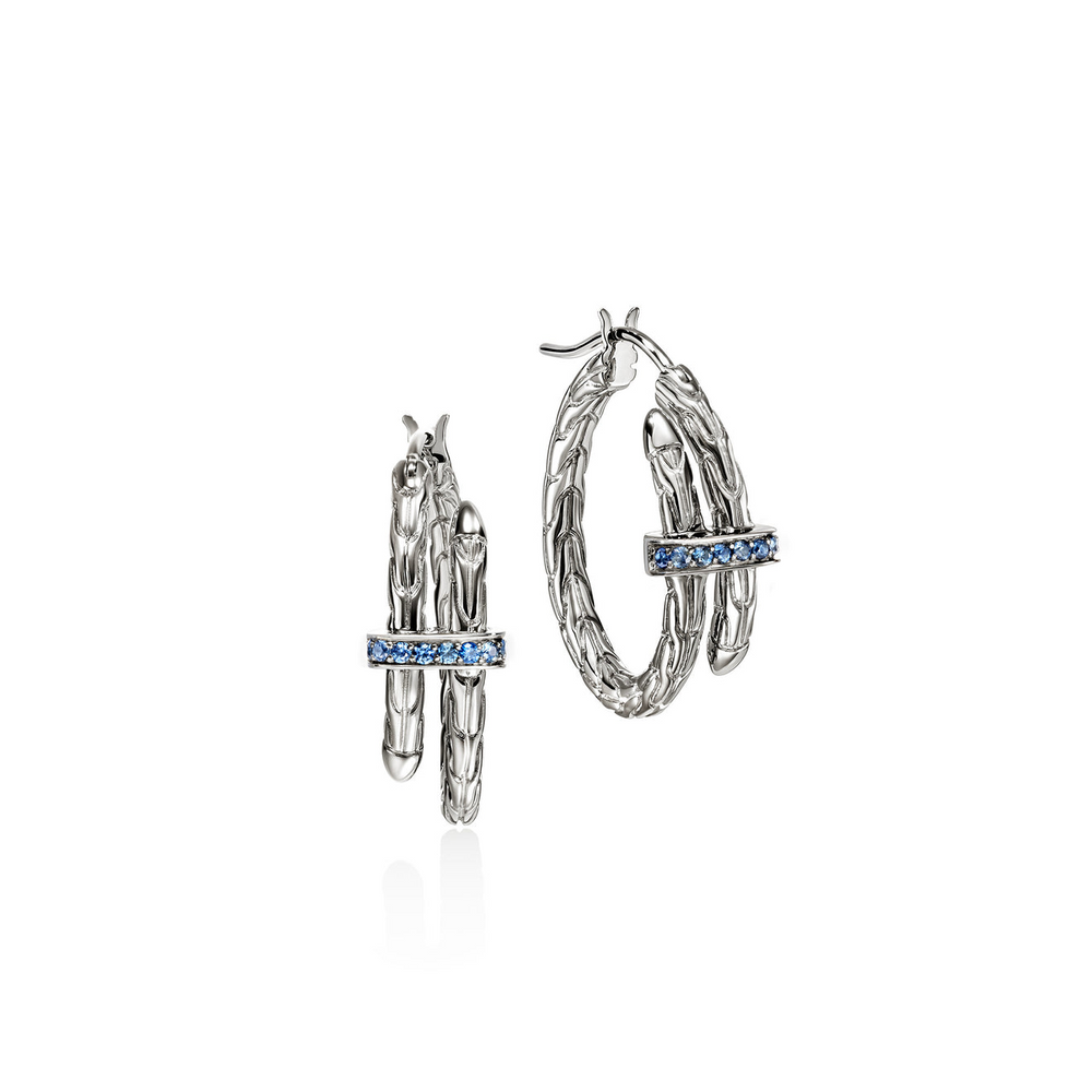 Spear Silver Hoop Earrings with Blue Sapphire by John Hardy
