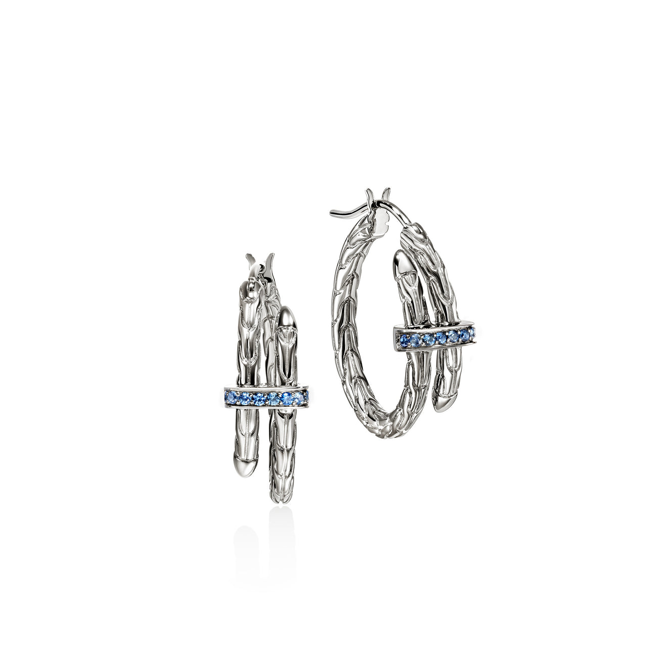 Spear Silver Hoop Earrings with Blue Sapphire by John Hardy