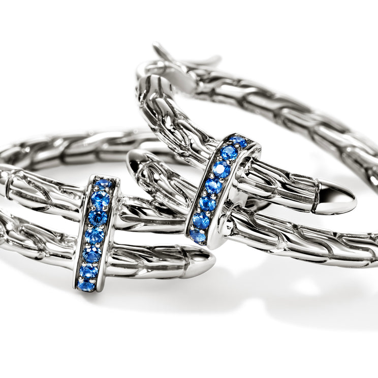 Spear Silver Hoop Earrings with Blue Sapphire by John Hardy
