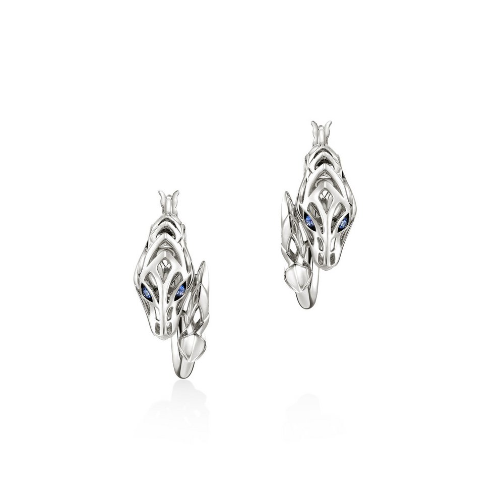 Naga Silver Hoop Earrings with Blue Sapphire Eyes by John Hardy
