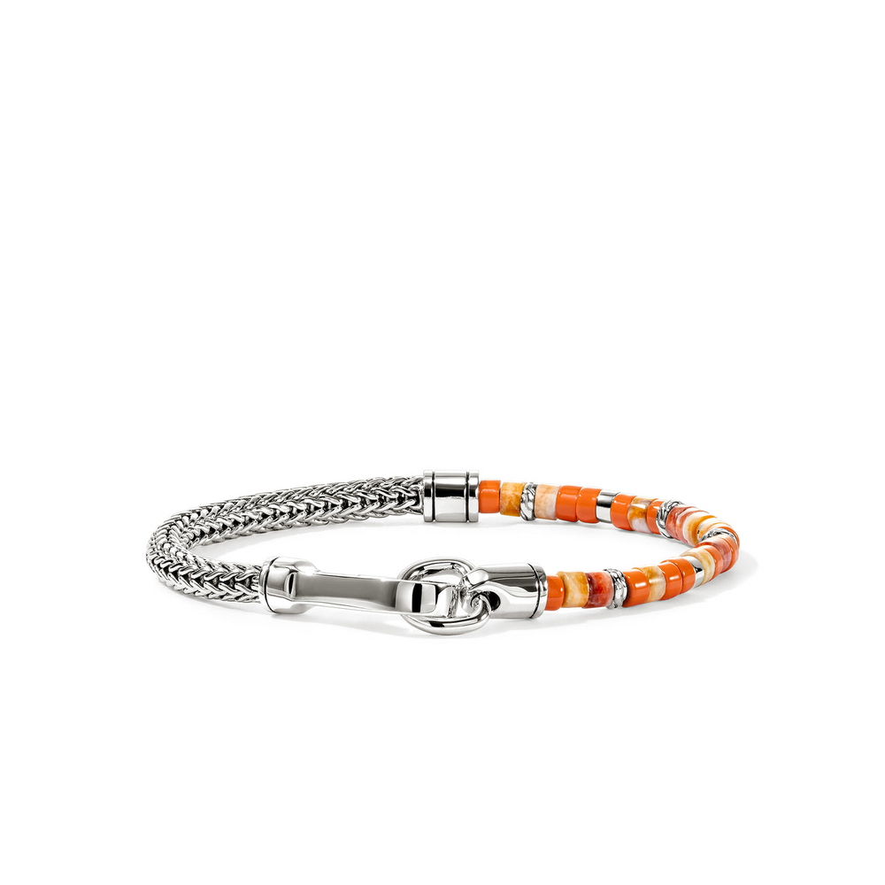 Heishi Silver Bracelet with 4.5mm Orange & Red Spiny Oyster Shell Beads & Orange Enamel Beads by John Hardy