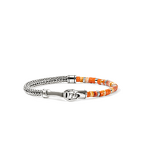 Heishi Silver Bracelet with 4.5mm Orange & Red Spiny Oyster Shell Beads & Orange Enamel Beads by John Hardy