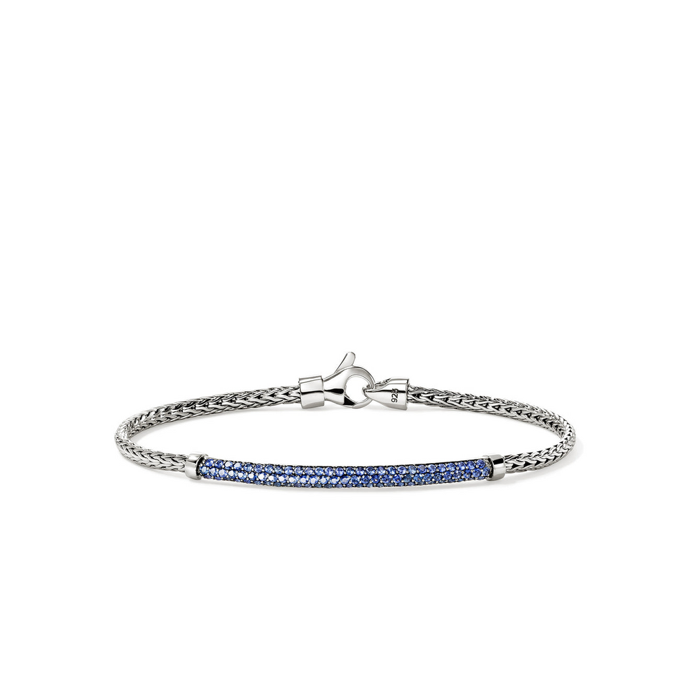 JH Essentials Silver 2.5mm Bracelet with Blue Sapphire Sz M by John Hardy
