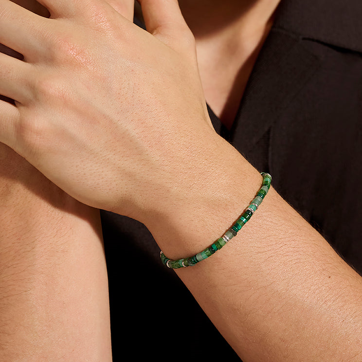 Heishi Silver 4mm Malachite, Treated Green Quarts, Green Aventurine, & Emerald Beads Bracelet by John Hardy