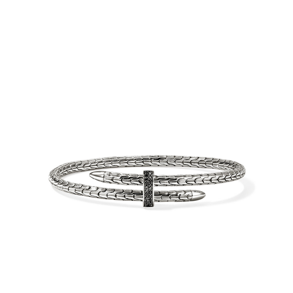 Spear Silver Bypass 4mm Flex Cuff with Treated Black Sapphire by John Hardy
