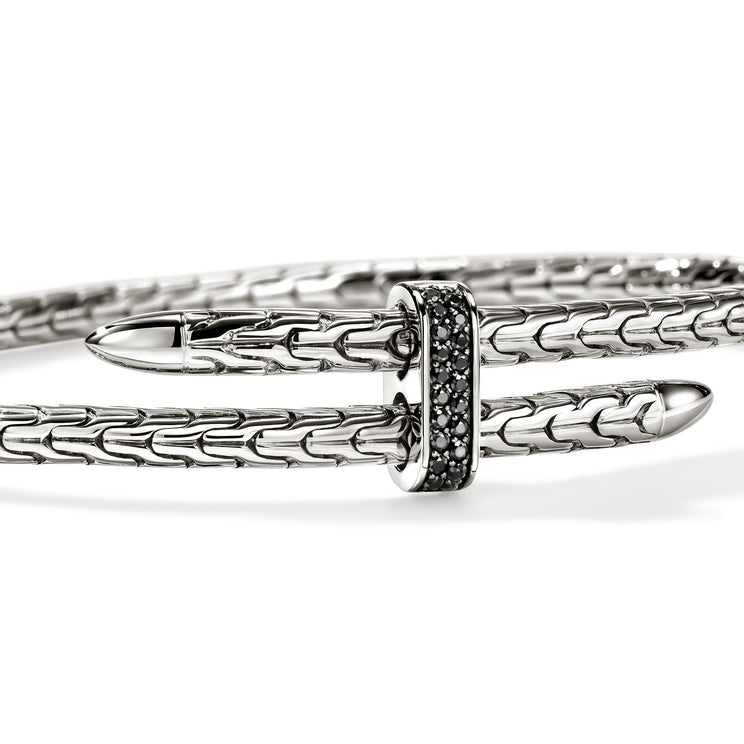 Spear Silver Bypass 4mm Flex Cuff with Treated Black Sapphire by John Hardy