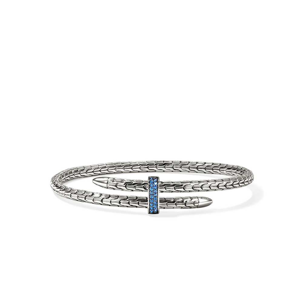 Spear Silver Bypass 4mm Flex Cuff with Blue Sapphire by John Hardy
