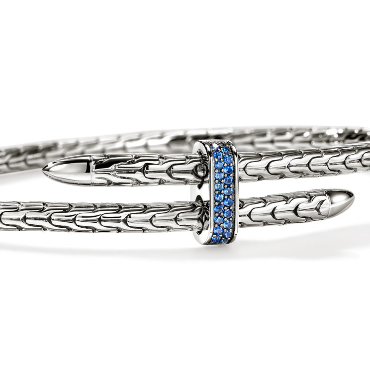 Spear Silver Bypass 4mm Flex Cuff with Blue Sapphire by John Hardy