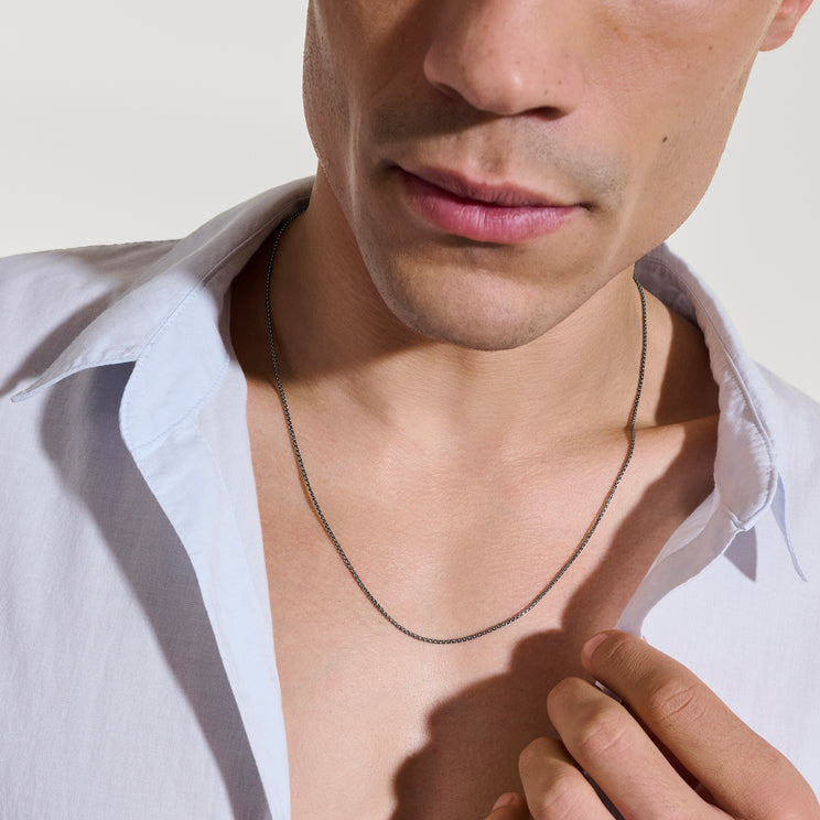 Chains Box Silver 1.6mm Box Chain Necklace with Satin Matte Black Rhodium Sz 24 by John Hardy