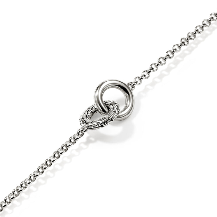 JH Essentials Silver Interlinking Bracelet on 2mm Rolo Chain by John Hardy Sz M