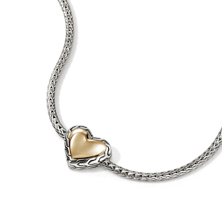 JH Essentials Heart 14K Gold & Silver on 1.8mm Chain Bracelet by John Hardy Sz M