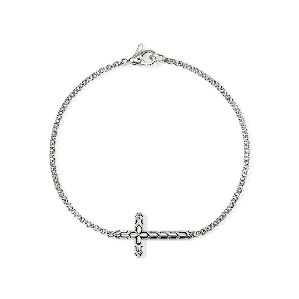 JH Essentials Spiritual Silver 2mm Mini Rolo Chain Cross Bracelet Sz M by John Hardy