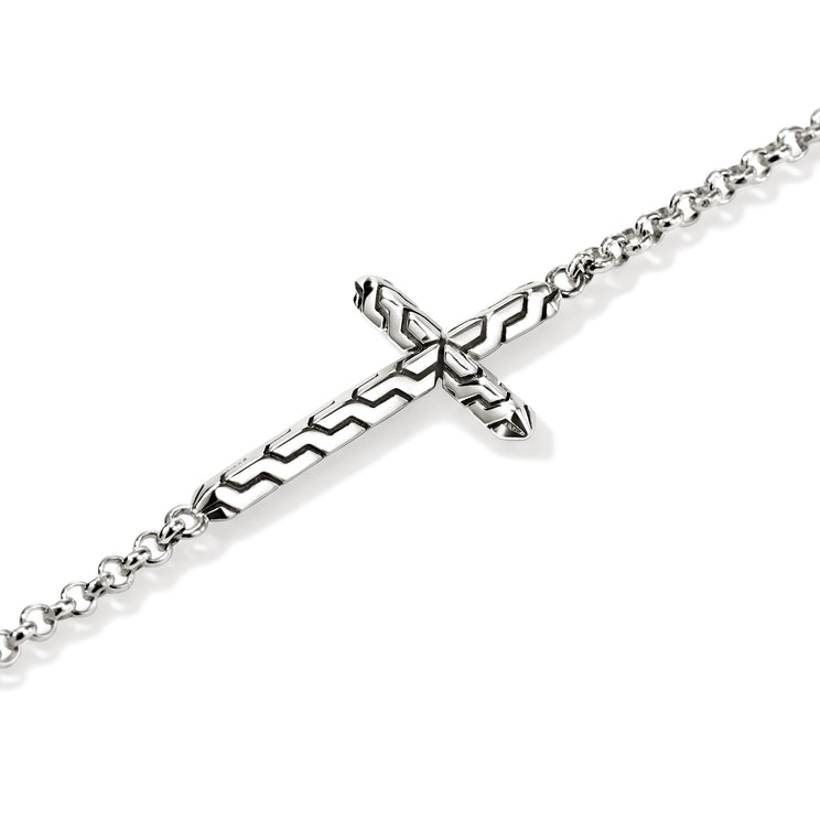 JH Essentials Spiritual Silver 2mm Mini Rolo Chain Cross Bracelet Sz M by John Hardy