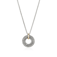 Icon Link 14K Gold & Silver Round Pendant on 2mm Rolo Chain Sz 16-18 by John Hardy