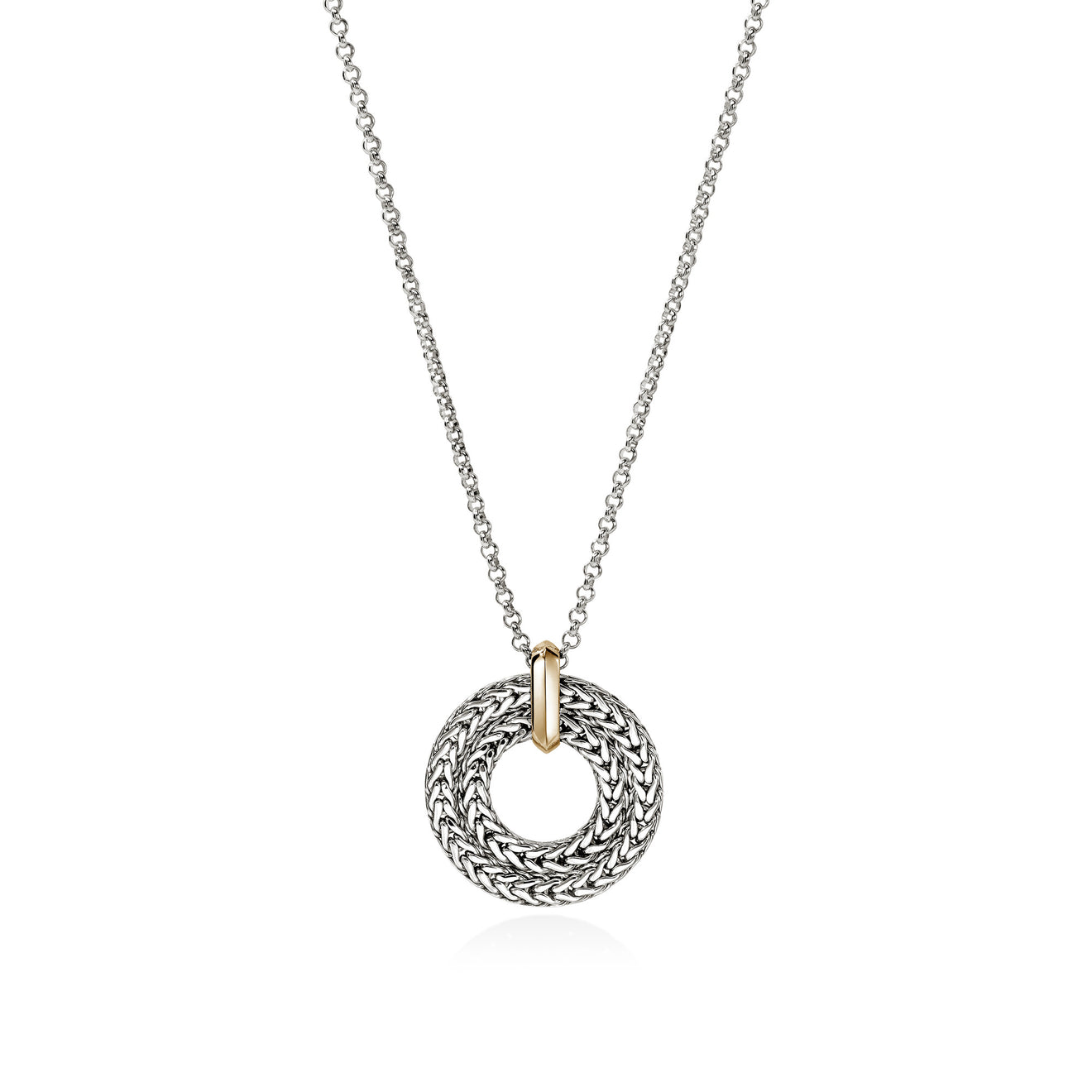 Icon Link 14K Gold & Silver Round Pendant on 2mm Rolo Chain Sz 16-18 by John Hardy