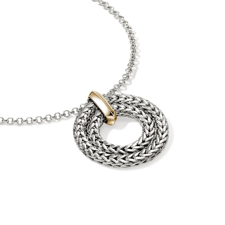Icon Link 14K Gold & Silver Round Pendant on 2mm Rolo Chain Sz 16-18 by John Hardy
