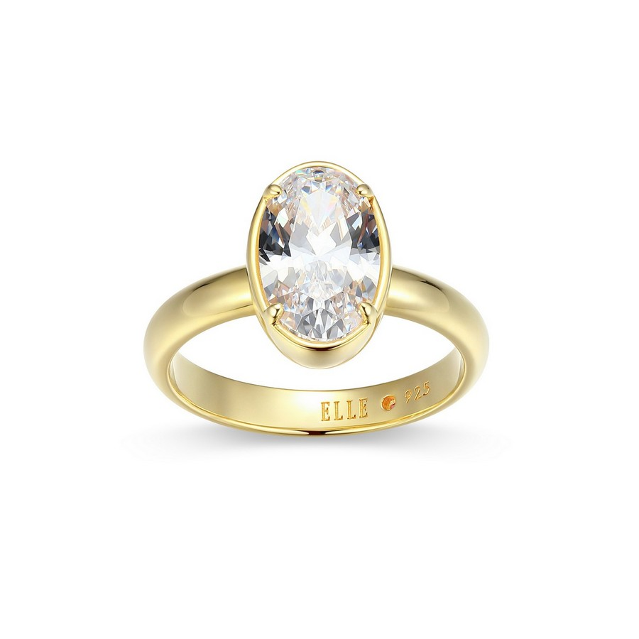 Yellow Gold Plated Sterling Silver CZ Ring Sz 7 by Elle