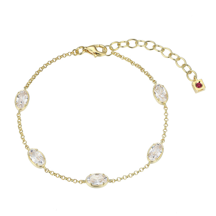 Yellow Gold Plated Sterling Silver CZ Bracelet 6.5" +1.5" by Elle