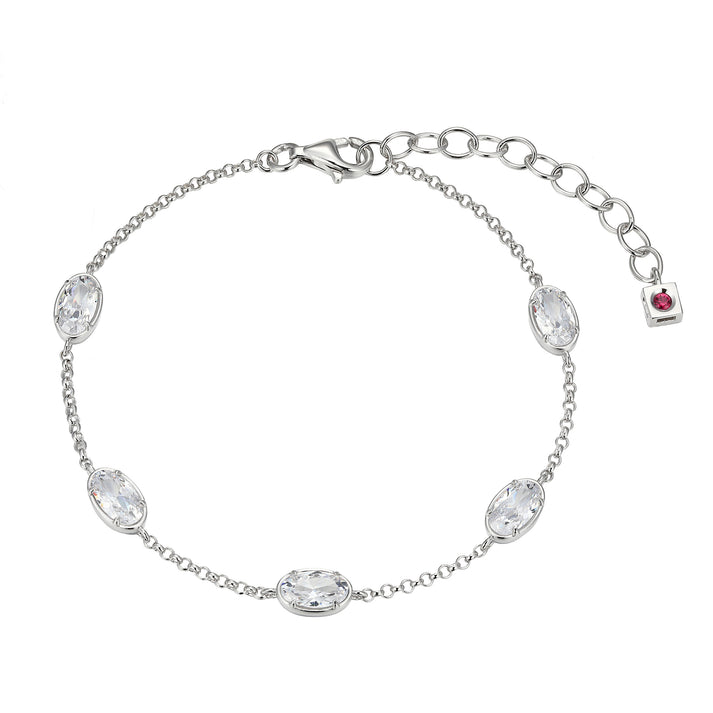 Rhodium Plated Sterling Silver CZ Bracelet 6.5" + 1.5" by Elle