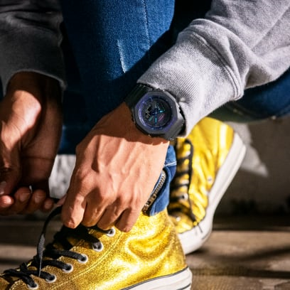 Black Octogonal Watch Accented with Blue Violet by G-Shock