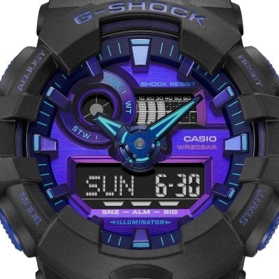 Analog-Digital Black Watch with Blue Violet Accents by G-Shock