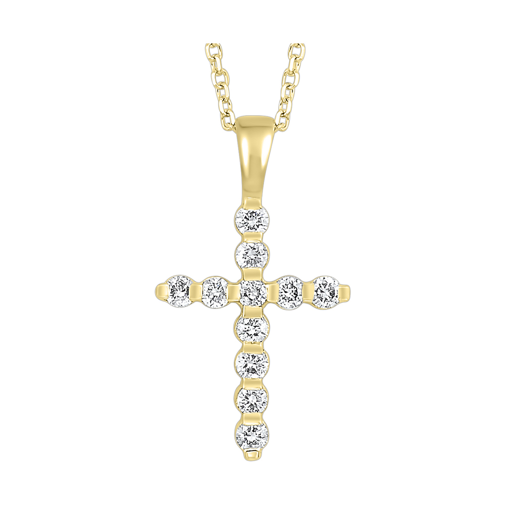 14K Yellow Gold 0.25cttw Diamond Cross Pendant
