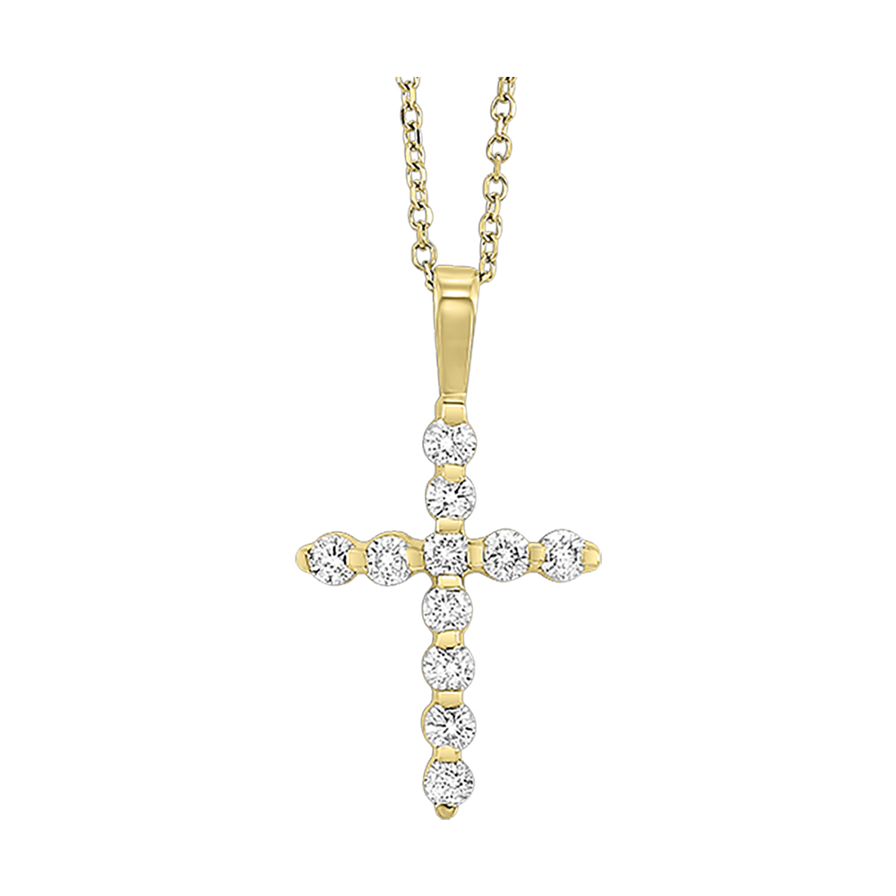 14K Yellow Gold 0.50cttw Diamond Cross Pendant