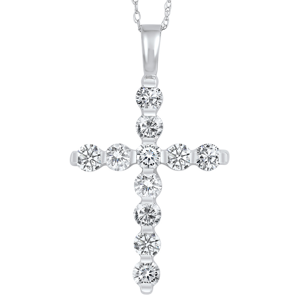 14K White Gold 1.00cttw Diamond Cross Pendant