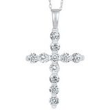 14K White Gold 1.00cttw Diamond Cross Pendant