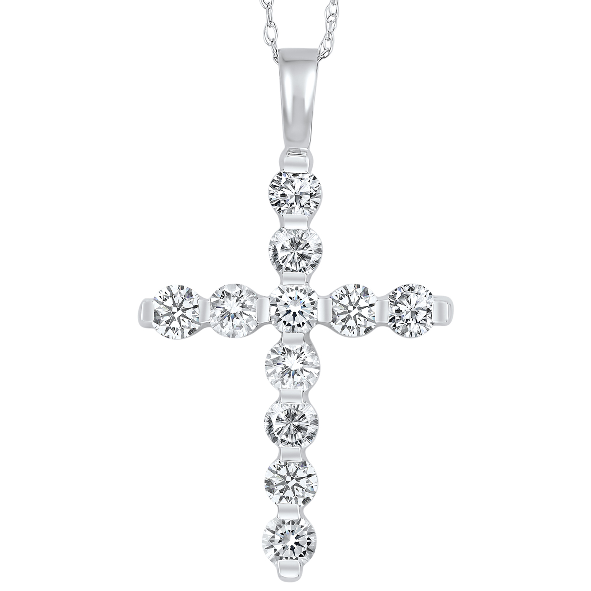 14K White Gold 1.00cttw Diamond Cross Pendant