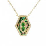 14K YG Abalone Shell Pendant with 0.35ct Tsavorite Center & 0.25cttw Diamond Halo 18"