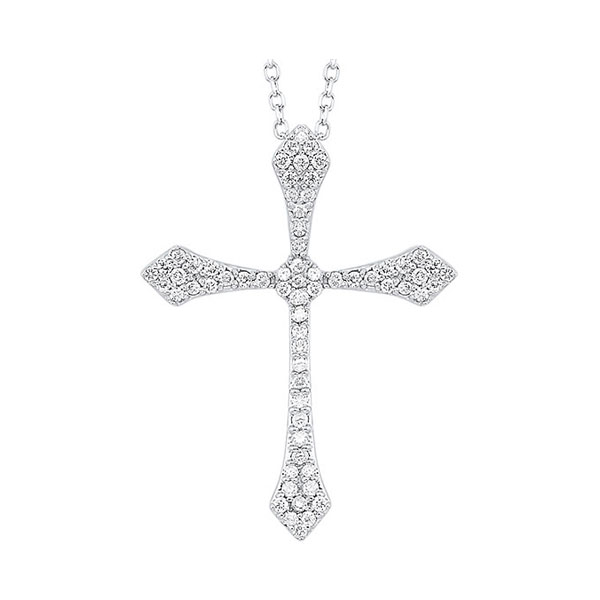 14K White Gold  0.05cttw Diamond Cross Fashion Pendant