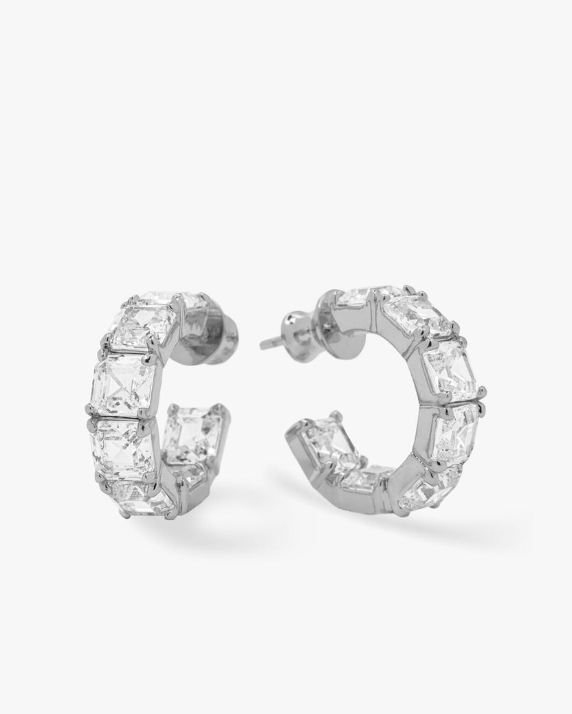 The Queen's Silver .75" Hoops with Simulated Diamonds
