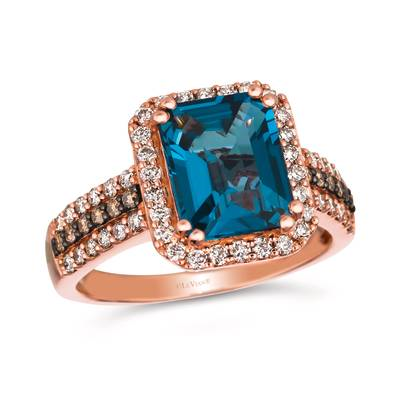 14K Strawberry Gold 3.50ct Deep Sea Blue Topaz & 0.62cttw Nude & Chocolate Diamond Ring by LeVian