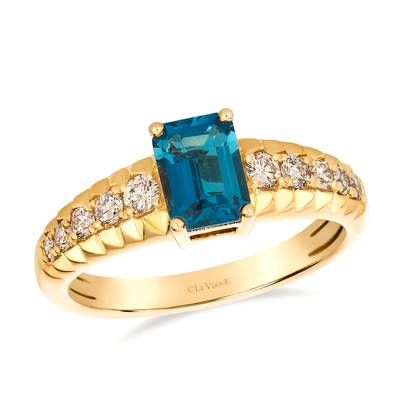 14K Honey Gold 1.00ct Deep Sea Blue Topaz & 0.32cttw Diamond Ring by LeVian