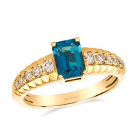 14K Honey Gold 1.00ct Deep Sea Blue Topaz & 0.32cttw Diamond Ring by LeVian