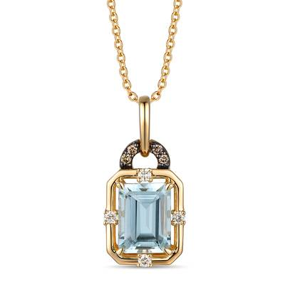14K Honey Gold 1.26ct Sea Blue Aquamarine & 0.07cttw Diamond Pendant by LeVian