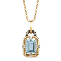 14K Honey Gold 1.26ct Sea Blue Aquamarine & 0.07cttw Diamond Pendant by LeVian