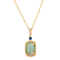 14K Honey Gold 2.82ct Peacock Aquaprase, 0.06ct Blueberry Sapphire, & 0.05cttw Diamond Pendant by LeVian