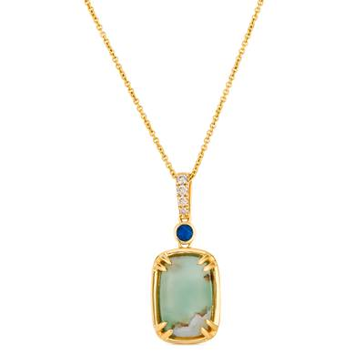 14K Honey Gold 2.82ct Peacock Aquaprase, 0.06ct Blueberry Sapphire, & 0.05cttw Diamond Pendant by LeVian