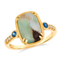 14K Honey Gold 6.33ct Peacock Aquaprase, 0.13cttw Blueberry Sapphire, & 0.10cttw Diamond Ring by LeVian