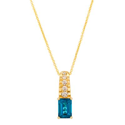 14K Honey Gold 1.00ct Deep Sea Blue Topaz & 0.12cttw Diamond Pendant by LeVian